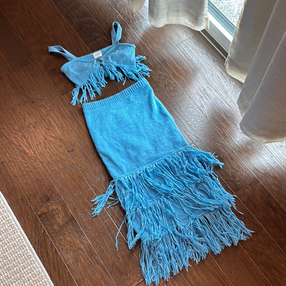 SAYLOR Blue Fringe Midi Dress